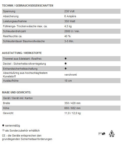 THOMAS CENTRI 776 SEK INOX Wäscheschleuder CENTRI776 4005435106408