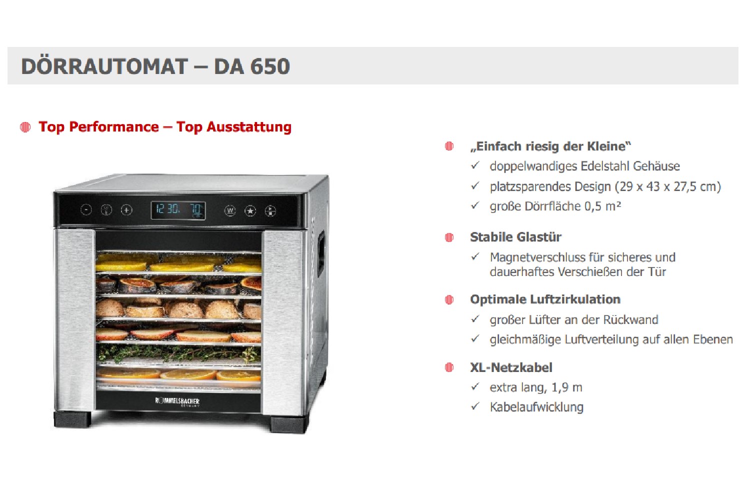 Rommelsbacher DA 650 Dörrautomat Edelstahl 